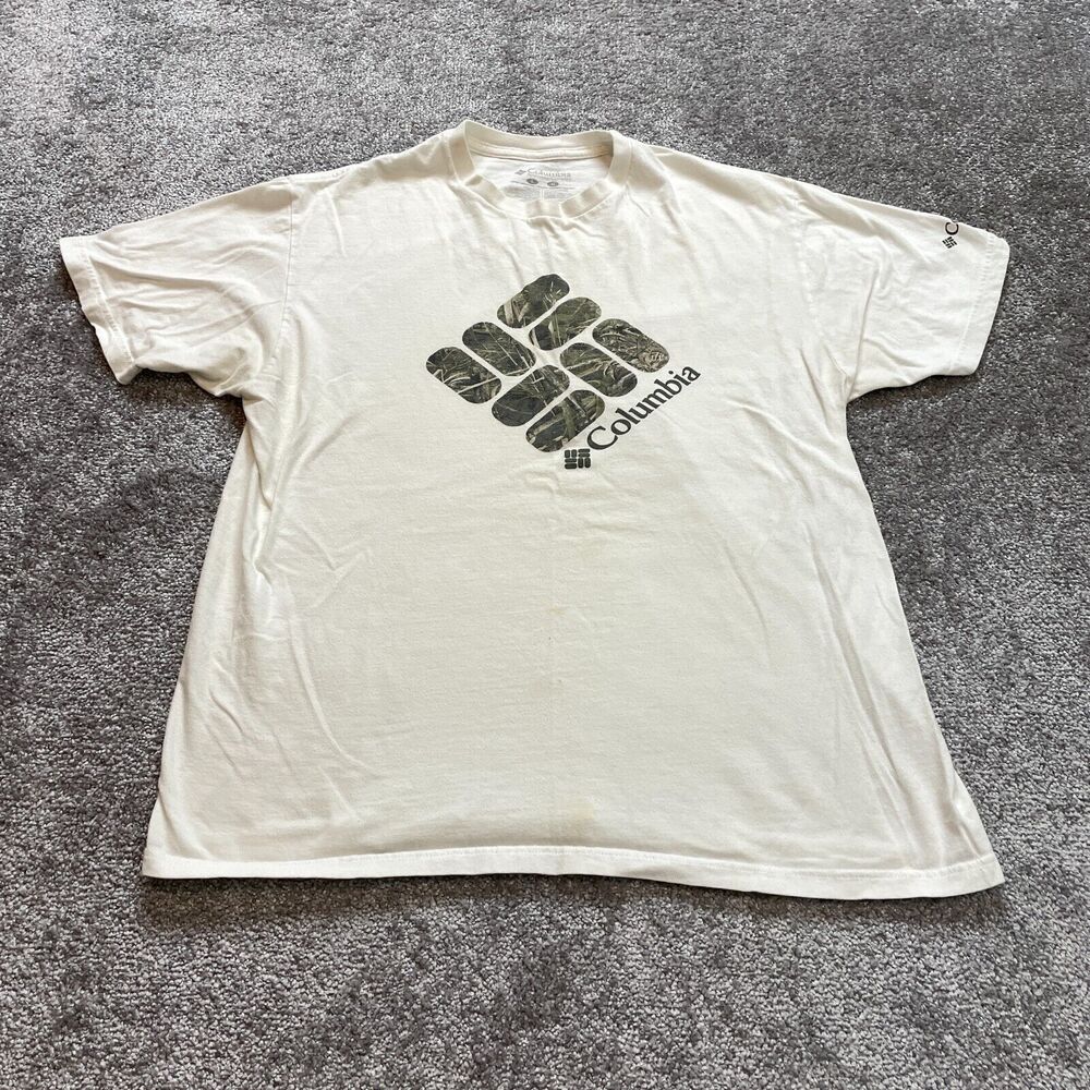 Columbia Shirt Mens Large White Short Sleeve Cotton Logo Outdoor Hiking Adult